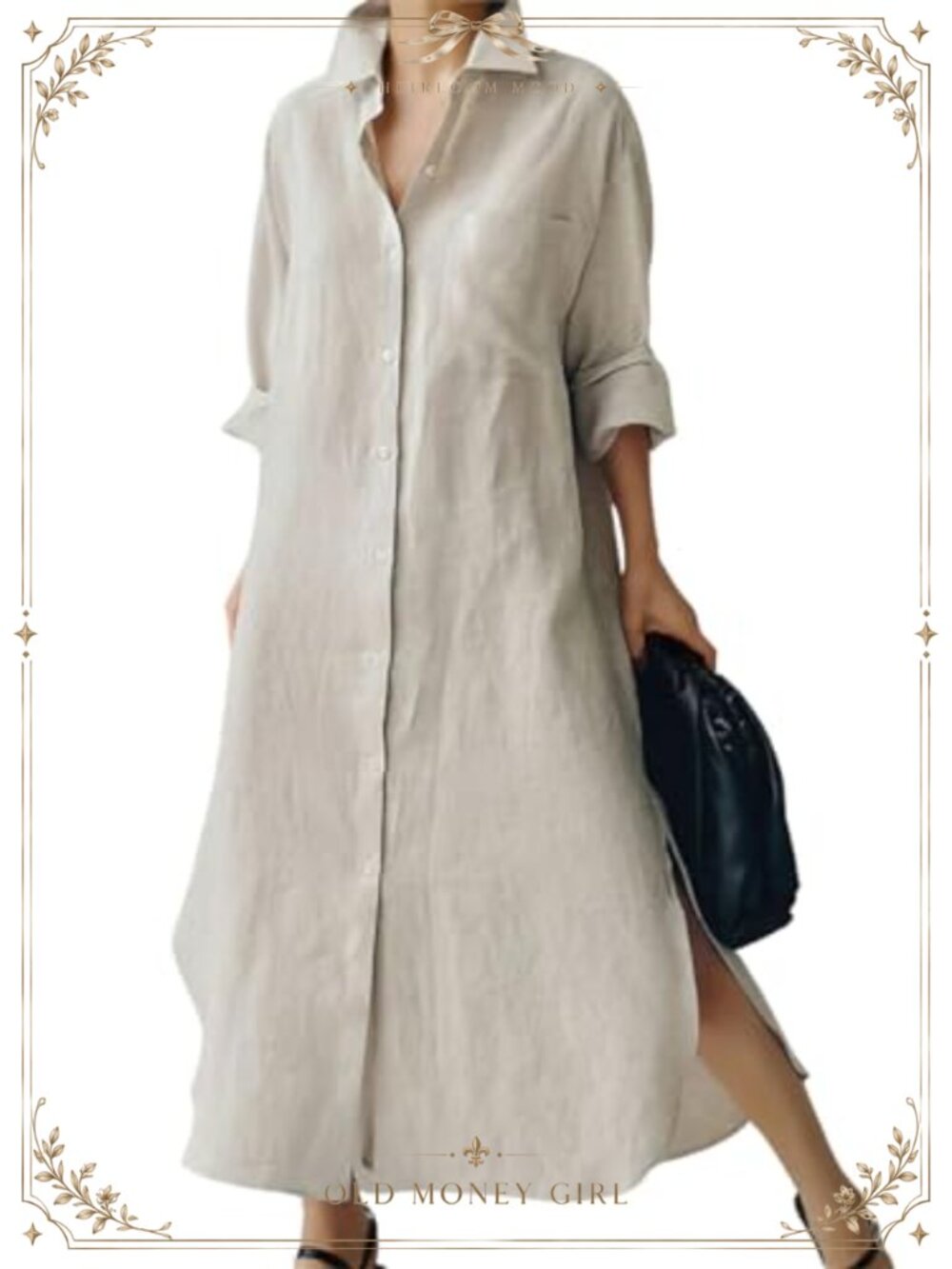Women's Cotton Button Down Shirt Dress Long Sleeve Maxi Shift Dress